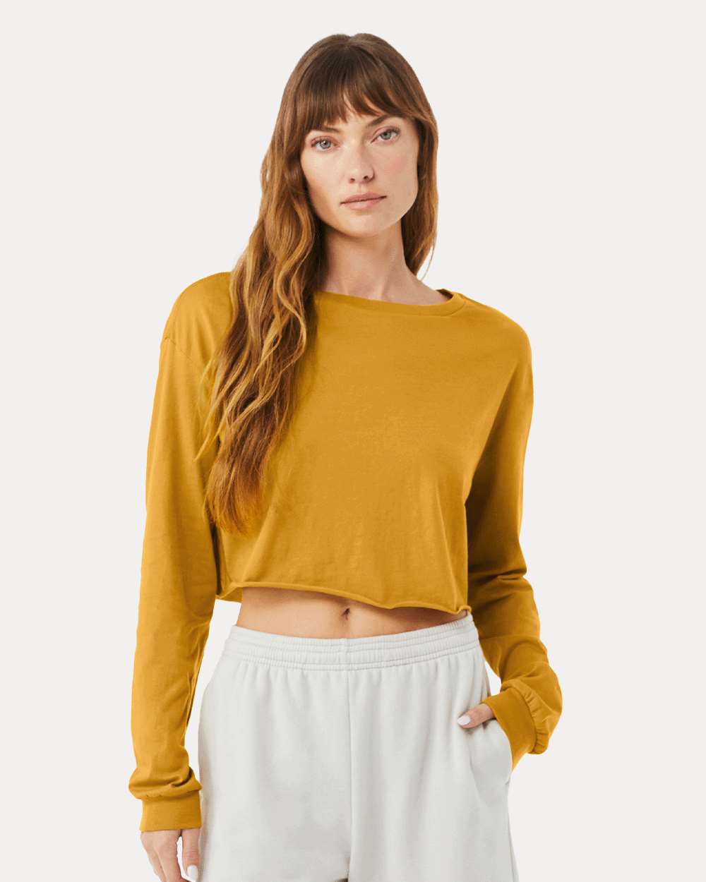 Women's FWD Fashion Crop Long Sleeve Tee - OnModelFront - B10306143 - Mustard
