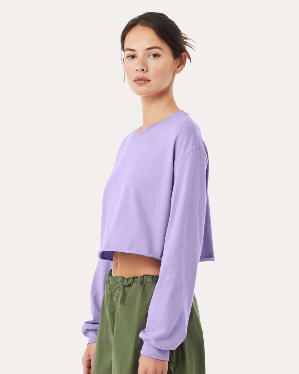 Women's FWD Fashion Crop Long Sleeve Tee - OnModelSide - B10306673 - Dark Lavender
