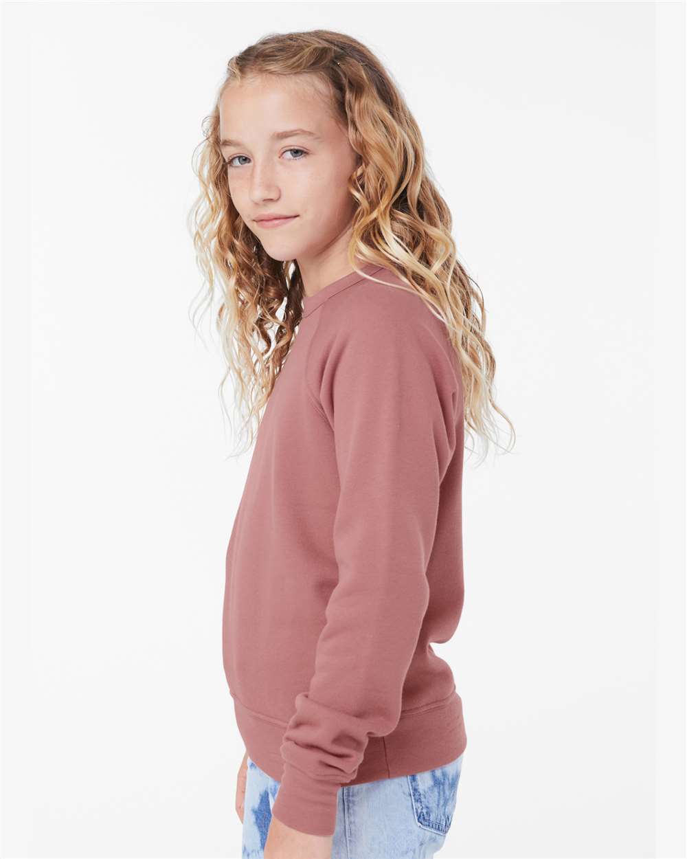 Youth Sponge Fleece Crewneck Sweatshirt - OnModelSide - B33606303 - Mauve