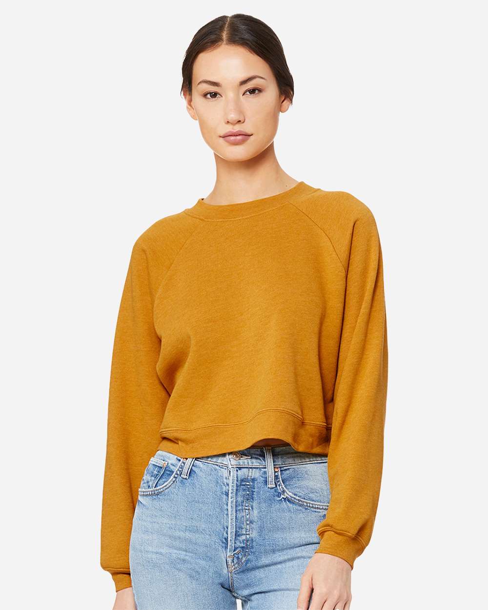 Women's Raglan Pullover Fleece - OnModelFront - B10206133 - Heather Mustard