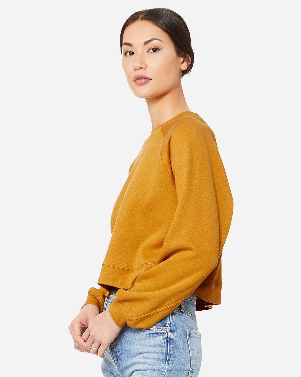 Women's Raglan Pullover Fleece - OnModelSide - B10206133 - Heather Mustard