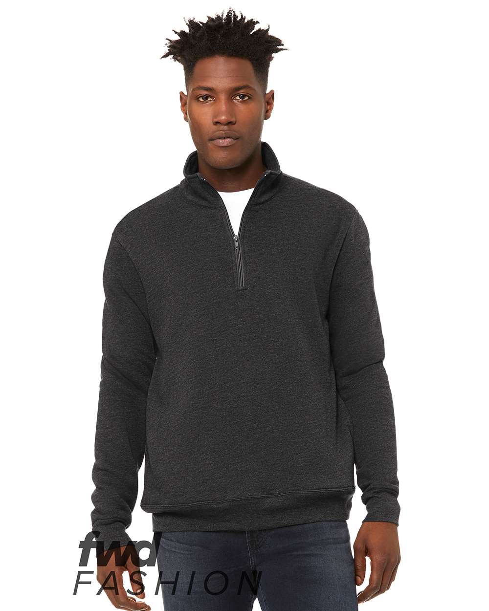 Unisex FWD Fashion Quarter-Zip Pullover Fleece - Front - B02206092 - Dark Grey Heather