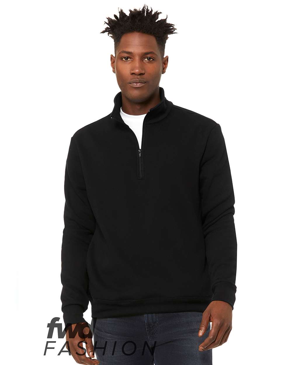 Unisex FWD Fashion Quarter-Zip Pullover Fleece - Front - B02206502 - Black