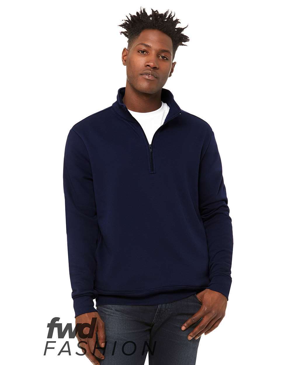 Unisex FWD Fashion Quarter-Zip Pullover Fleece - Front - B02206652 - Navy