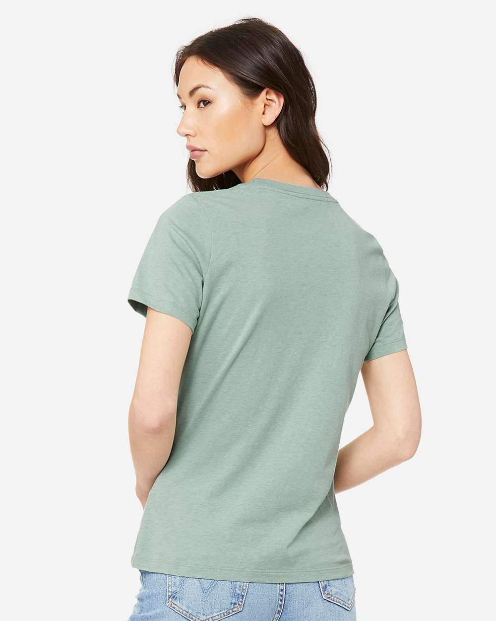 Women’s Relaxed Fit Heather CVC Tee - OnModelBack - B20506113 - Heather Prism Dusty Blue