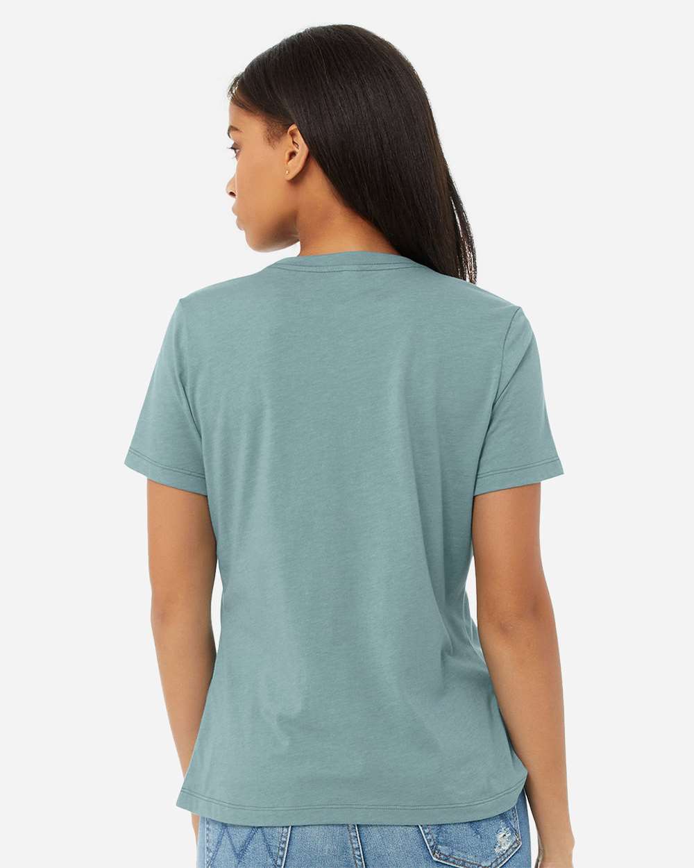 Women’s Relaxed Fit Heather CVC Tee - OnModelBack - B20506133 - Heather Blue Lagoon