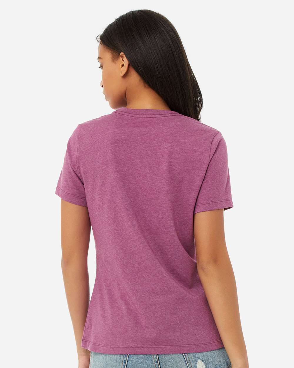 Women’s Relaxed Fit Heather CVC Tee - OnModelBack - B20506143 - Heather Magenta