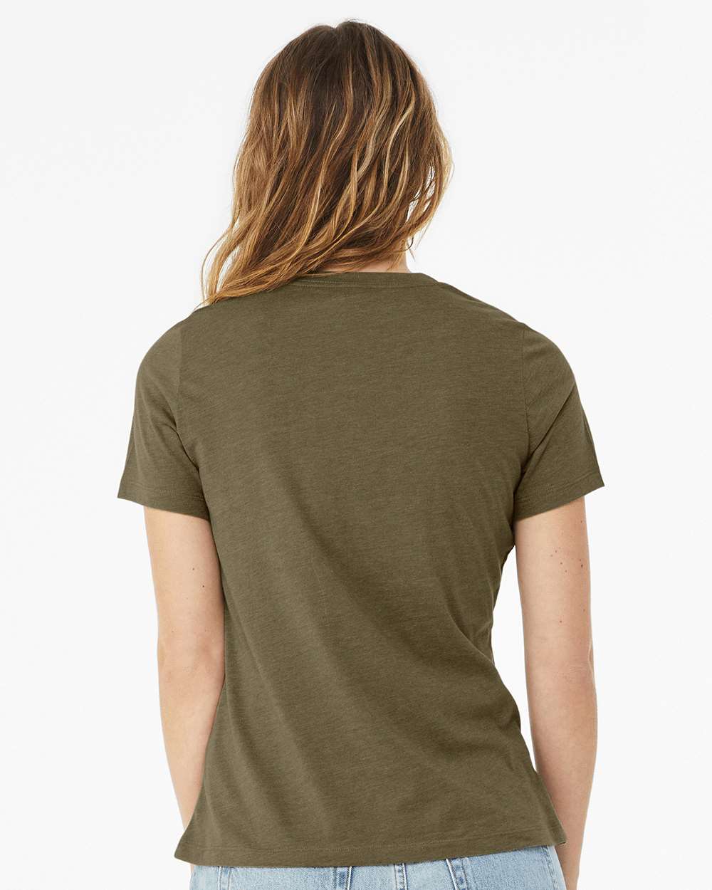 Women’s Relaxed Fit Heather CVC Tee - OnModelBack - B20506203 - Heather Olive