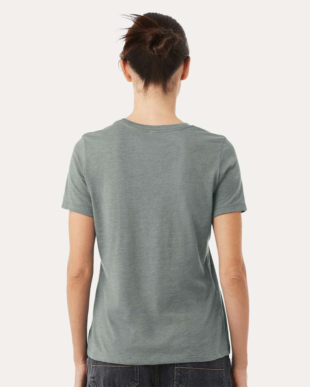 Women’s Relaxed Fit Heather CVC Tee - OnModelBack - B20506433 - Heather Blue Storm