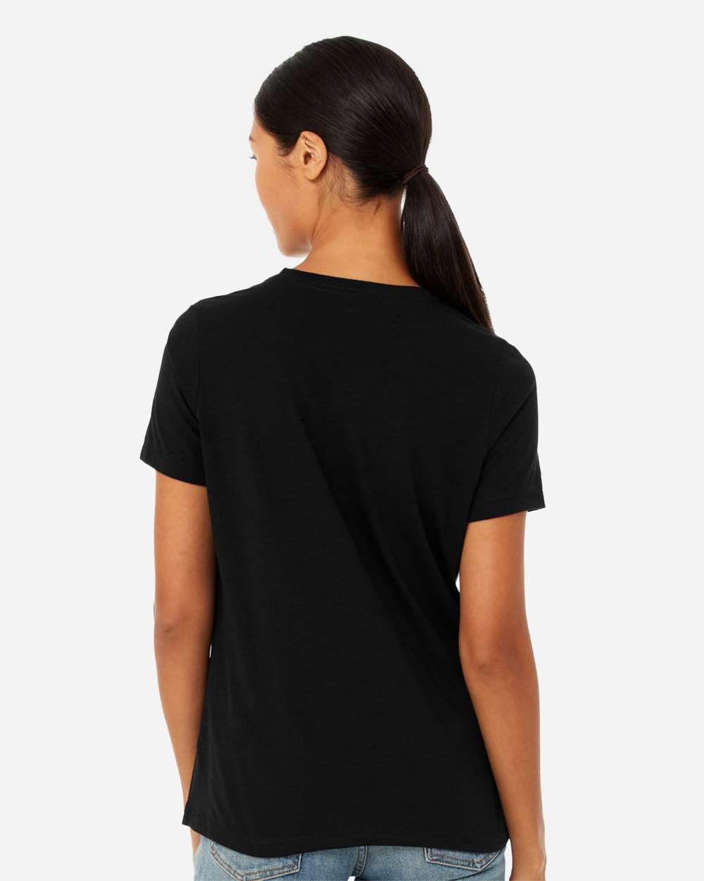 Women’s Relaxed Fit Heather CVC Tee - OnModelBack - B20506503 - Solid Black Blend