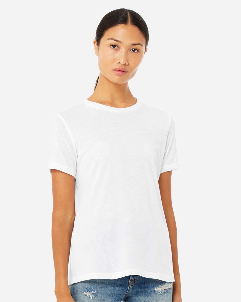 Women’s Relaxed Fit Heather CVC Tee - OnModelFront - B20506003 - Solid White Blend