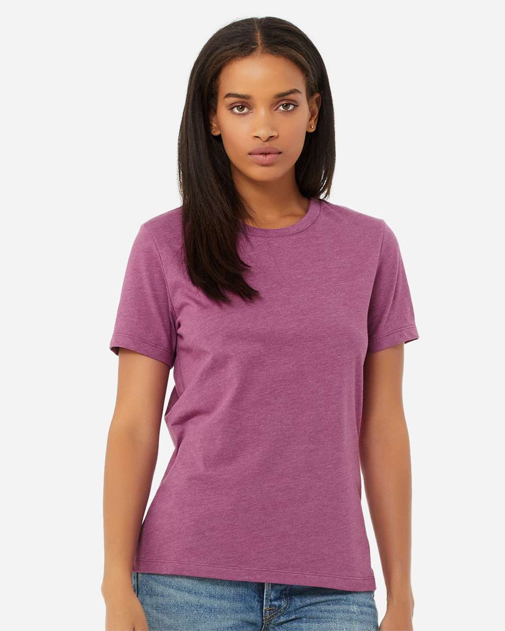 Women’s Relaxed Fit Heather CVC Tee - OnModelFront - B20506143 - Heather Magenta
