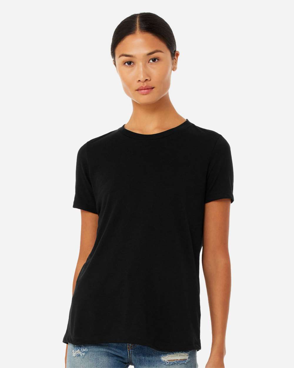 Women’s Relaxed Fit Heather CVC Tee - OnModelFront - B20506503 - Solid Black Blend