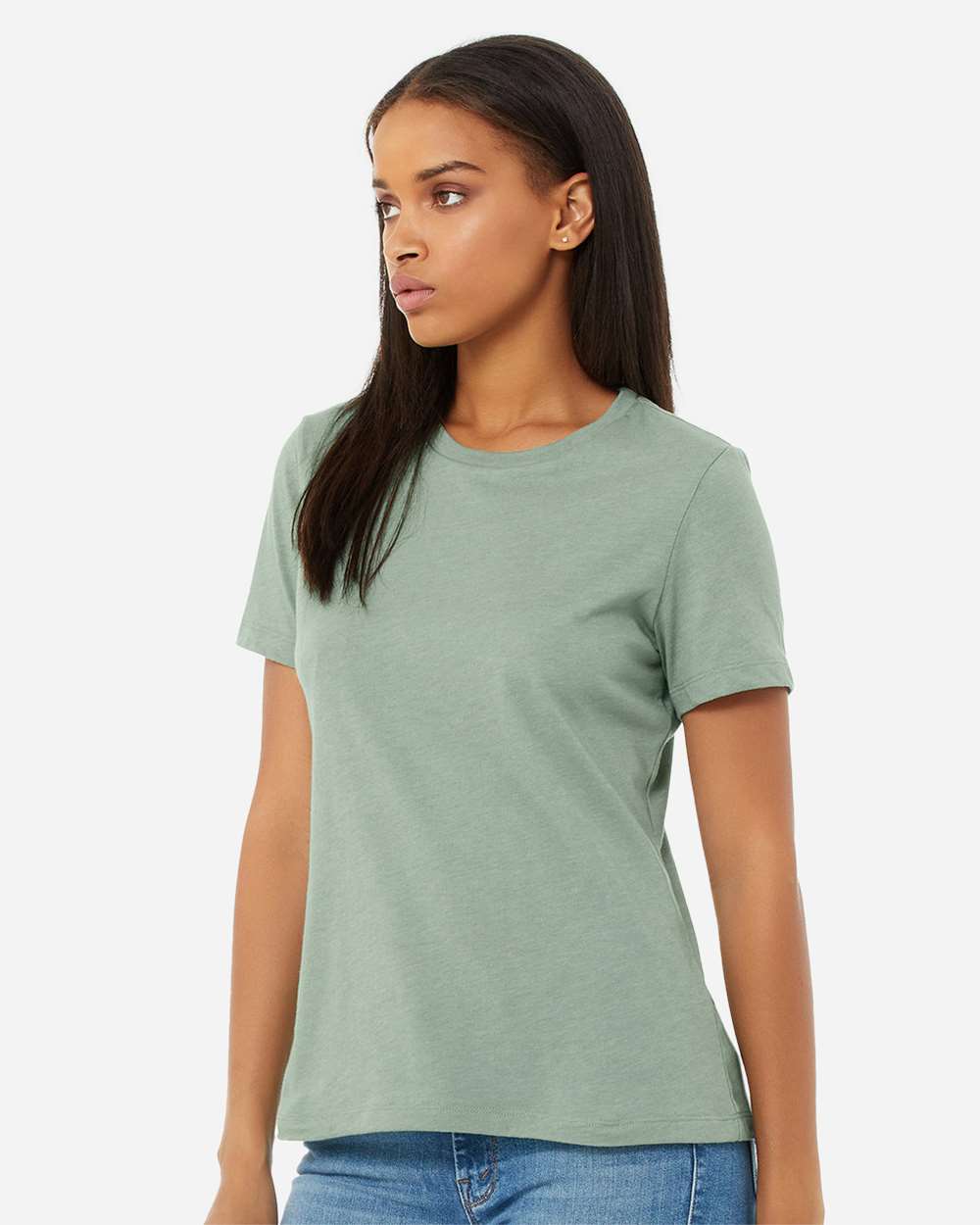 Women’s Relaxed Fit Heather CVC Tee - OnModelSide - B20506173 - Heather Sage