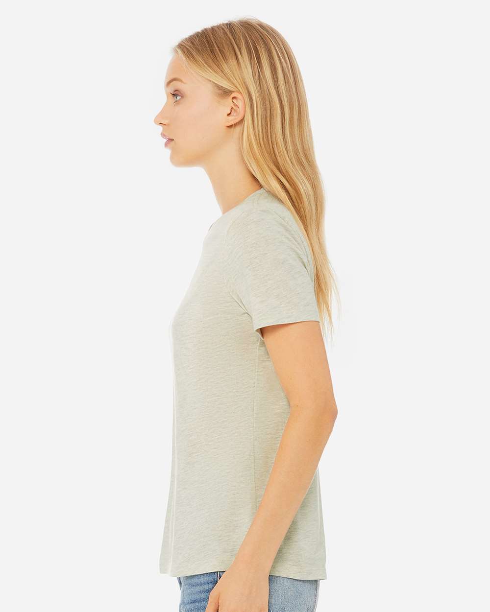 Women’s Relaxed Fit Heather CVC Tee - OnModelSide - B20506243 - Heather Prism Natural