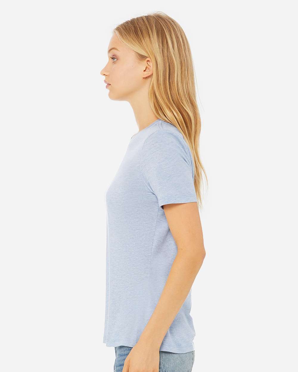 Women’s Relaxed Fit Heather CVC Tee - OnModelSide - B20506253 - Heather Prism Blue