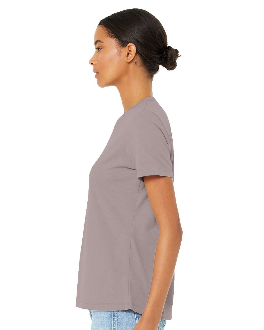 Women’s Relaxed Fit Heather CVC Tee - OnModelSide - B20506313 - Heather Pink Gravel