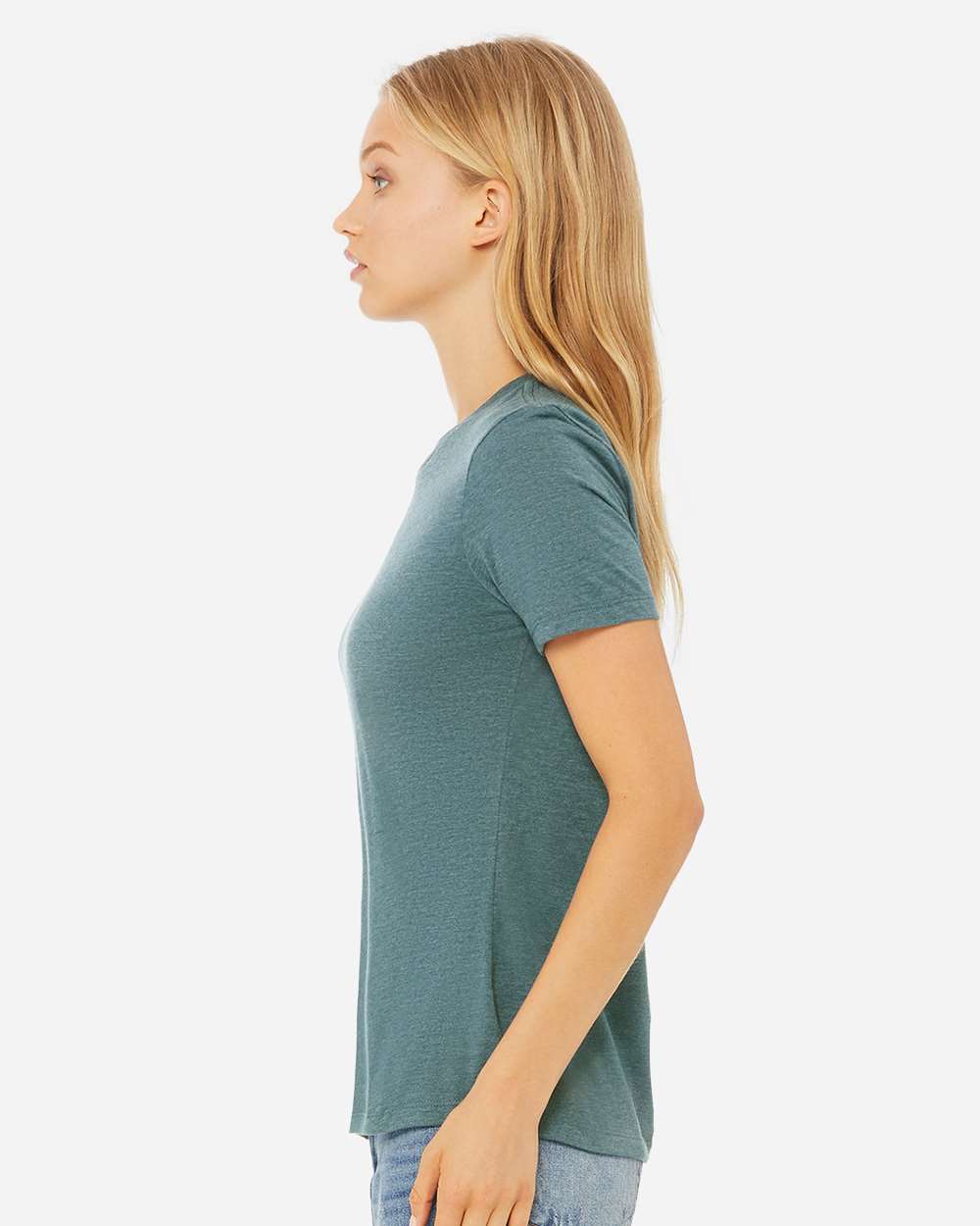 Women’s Relaxed Fit Heather CVC Tee - OnModelSide - B20506763 - Heather Deep Teal