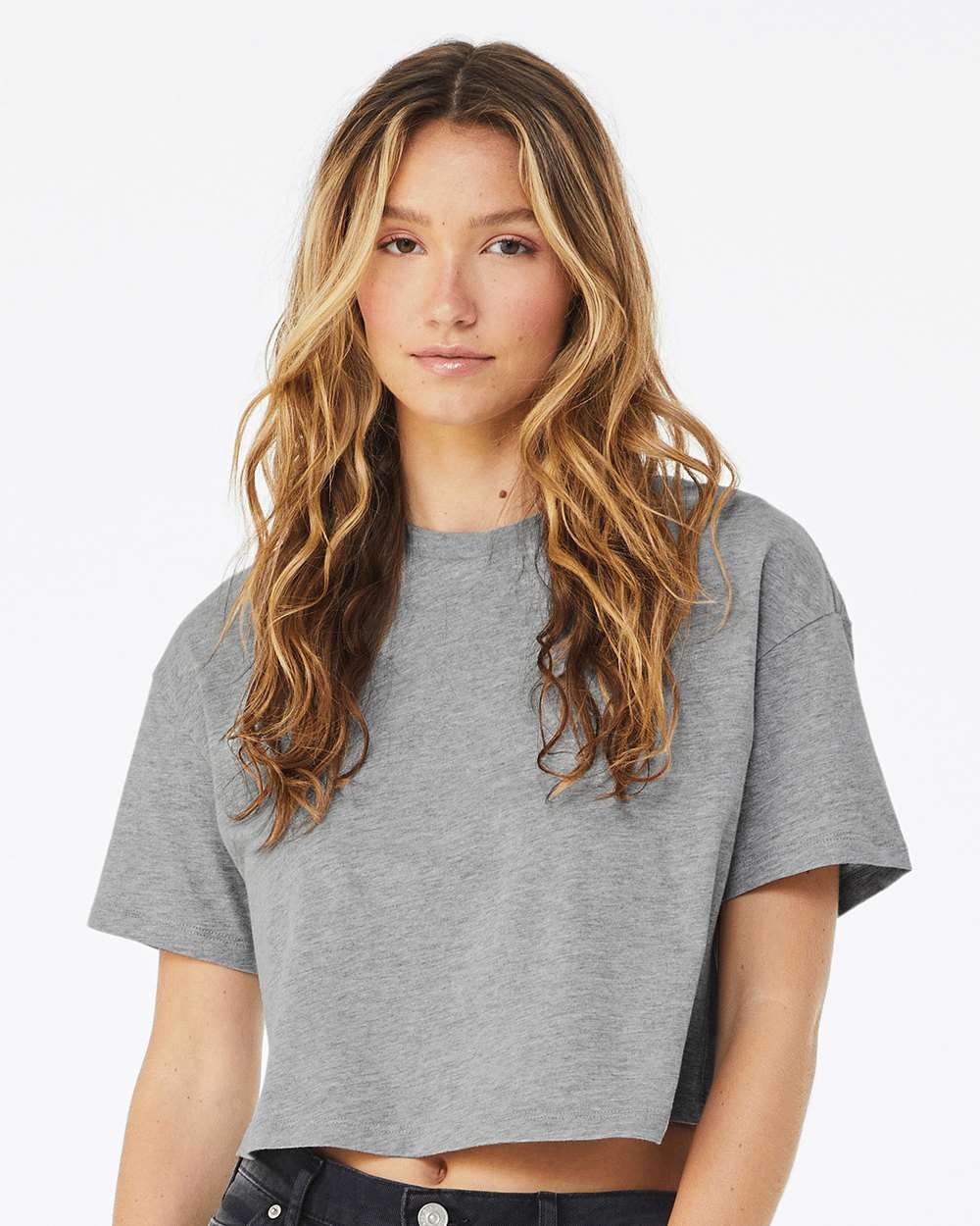 Women's Jersey Crop Tee - OnModelFront - B05306023 - Athletic Heather