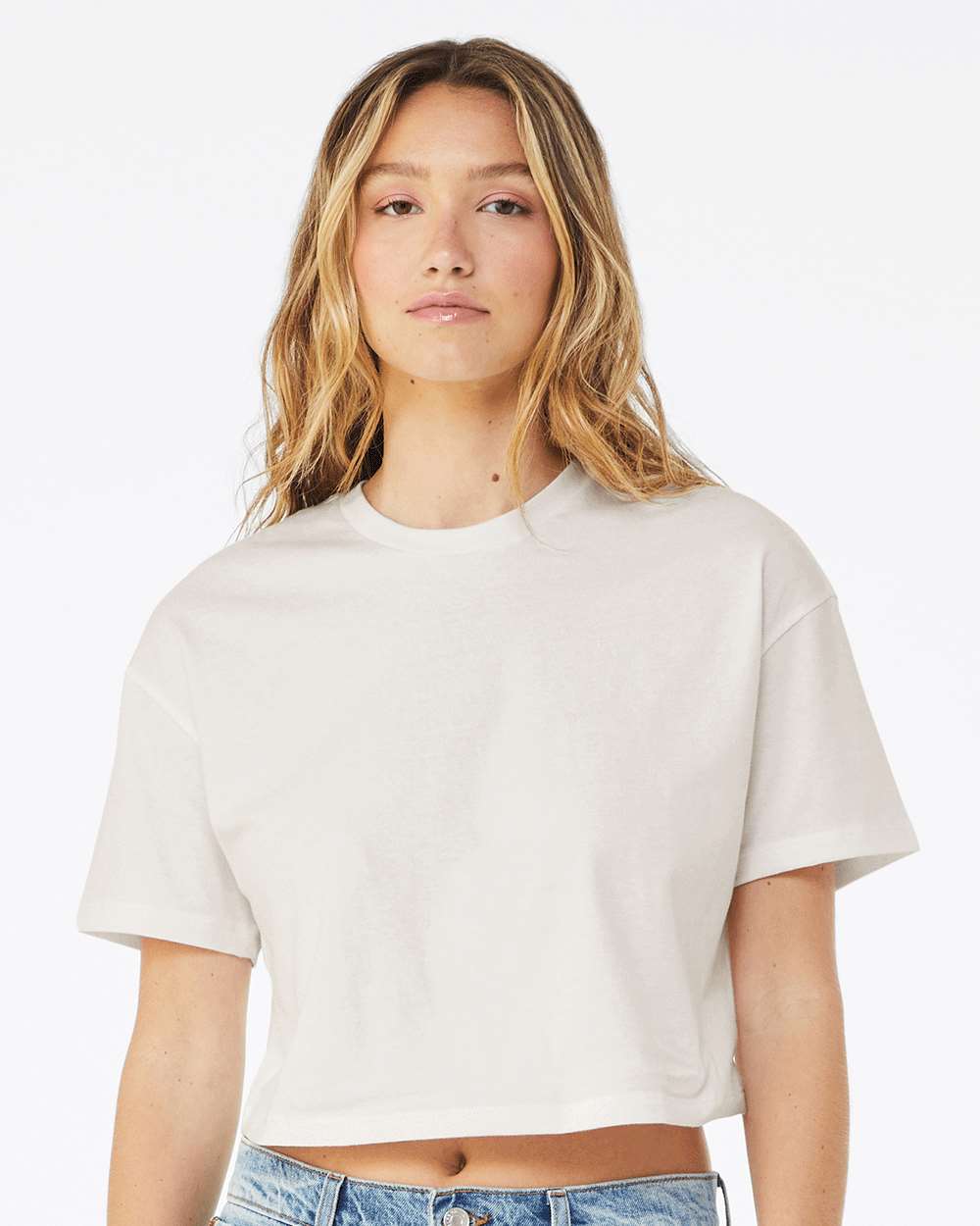 Women's Jersey Crop Tee - OnModelFront - B05306243 - Vintage White