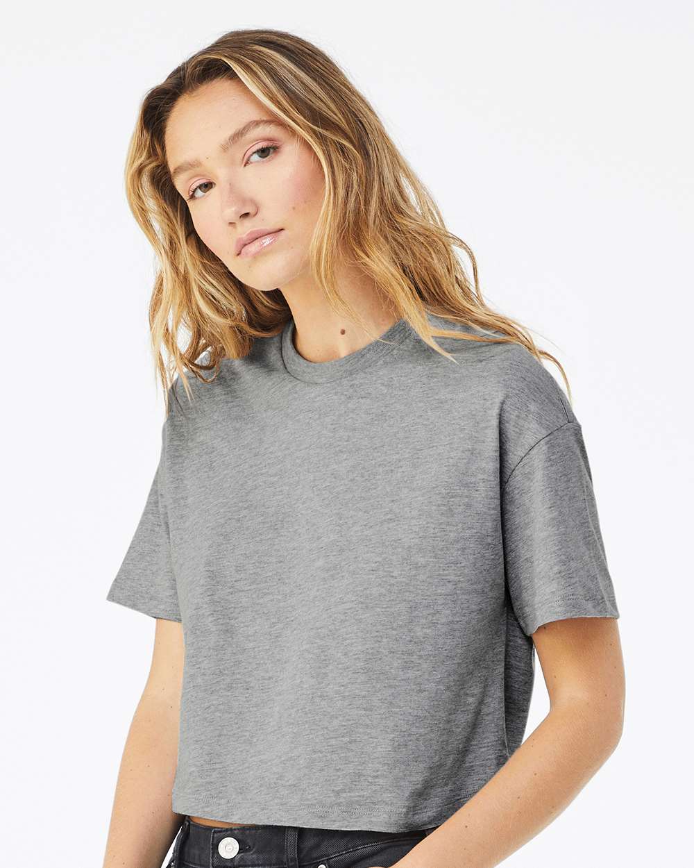 Women's Jersey Crop Tee - OnModelSide - B05306023 - Athletic Heather