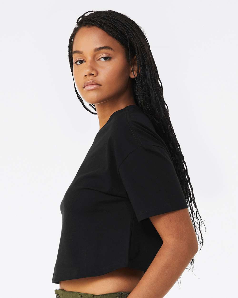 Women's Jersey Crop Tee - OnModelSide - B05306503 - Black