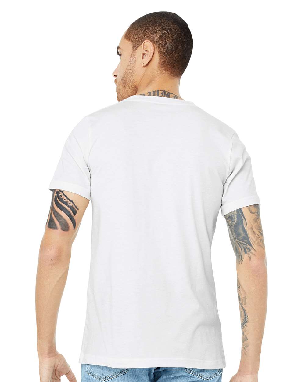 Unisex Heather CVC V-Neck Tee - OnModelBack - B03506012 - Solid White Blend