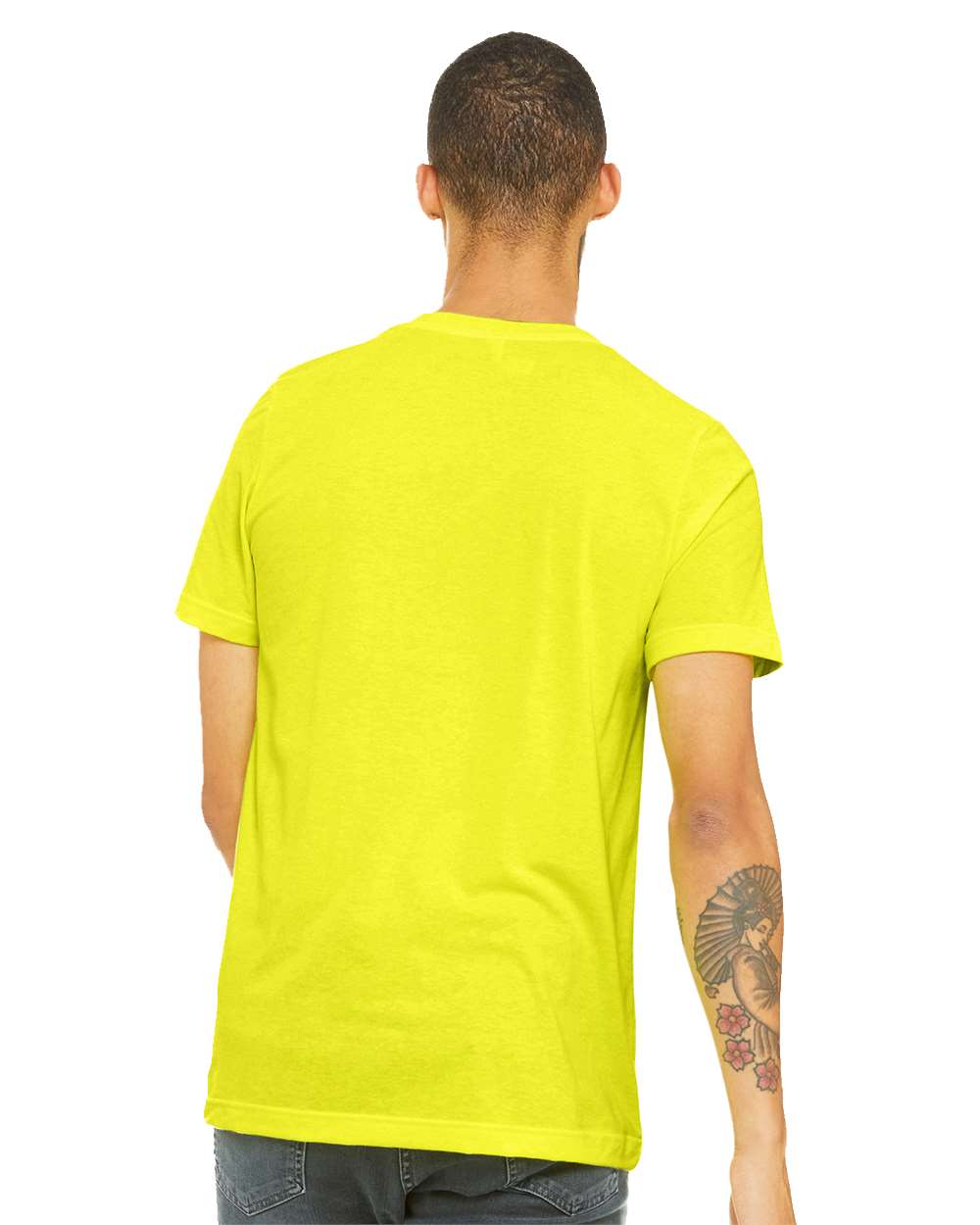 Unisex Heather CVC V-Neck Tee - OnModelBack - B03506052 - Neon Yellow