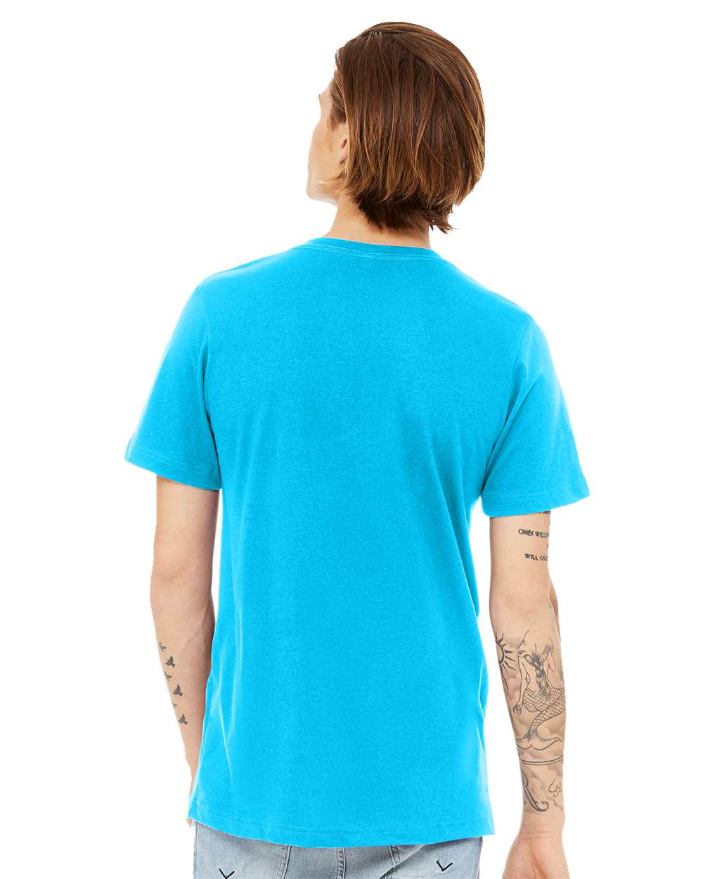 Unisex Heather CVC V-Neck Tee - OnModelBack - B03506062 - Neon Blue