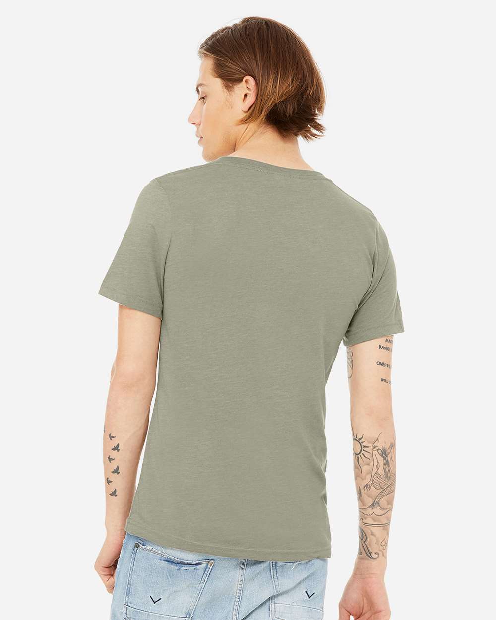 Unisex Heather CVC V-Neck Tee - OnModelBack - B03506132 - Heather Stone