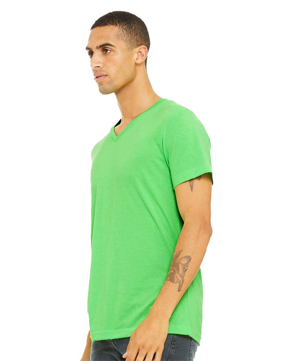 Unisex Heather CVC V-Neck Tee - OnModelBack - B03506162 - Neon Green