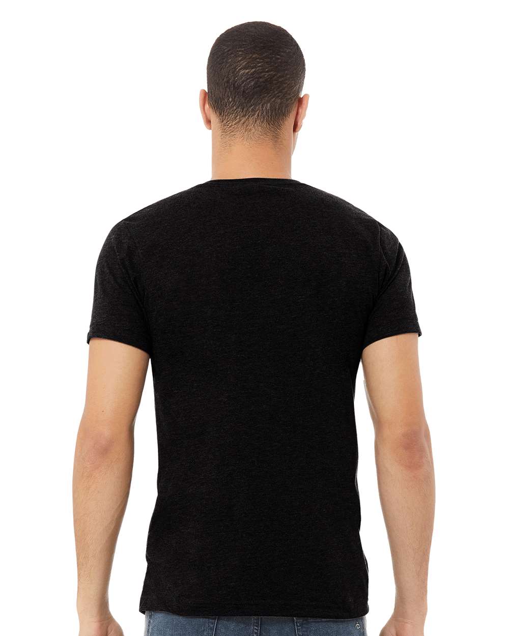 Unisex Heather CVC V-Neck Tee - OnModelBack - B03506512 - Solid Black Blend