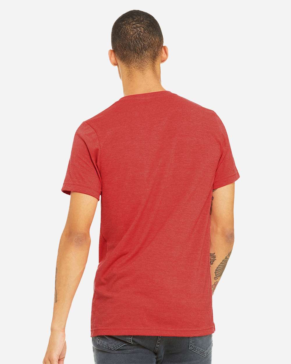Unisex Heather CVC V-Neck Tee - OnModelBack - B03506712 - Heather Red