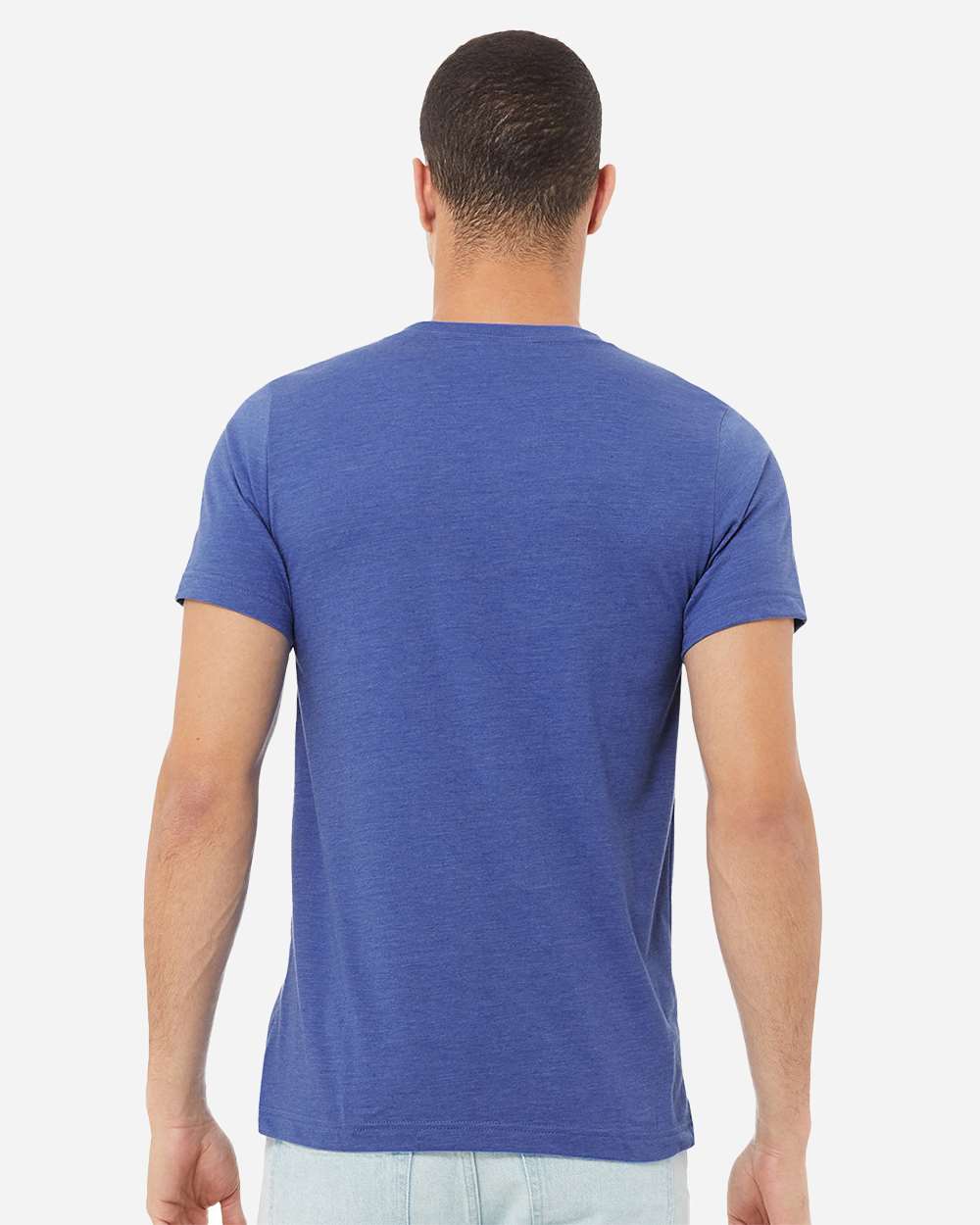 Unisex Heather CVC V-Neck Tee - OnModelBack - B03506762 - Heather True Royal