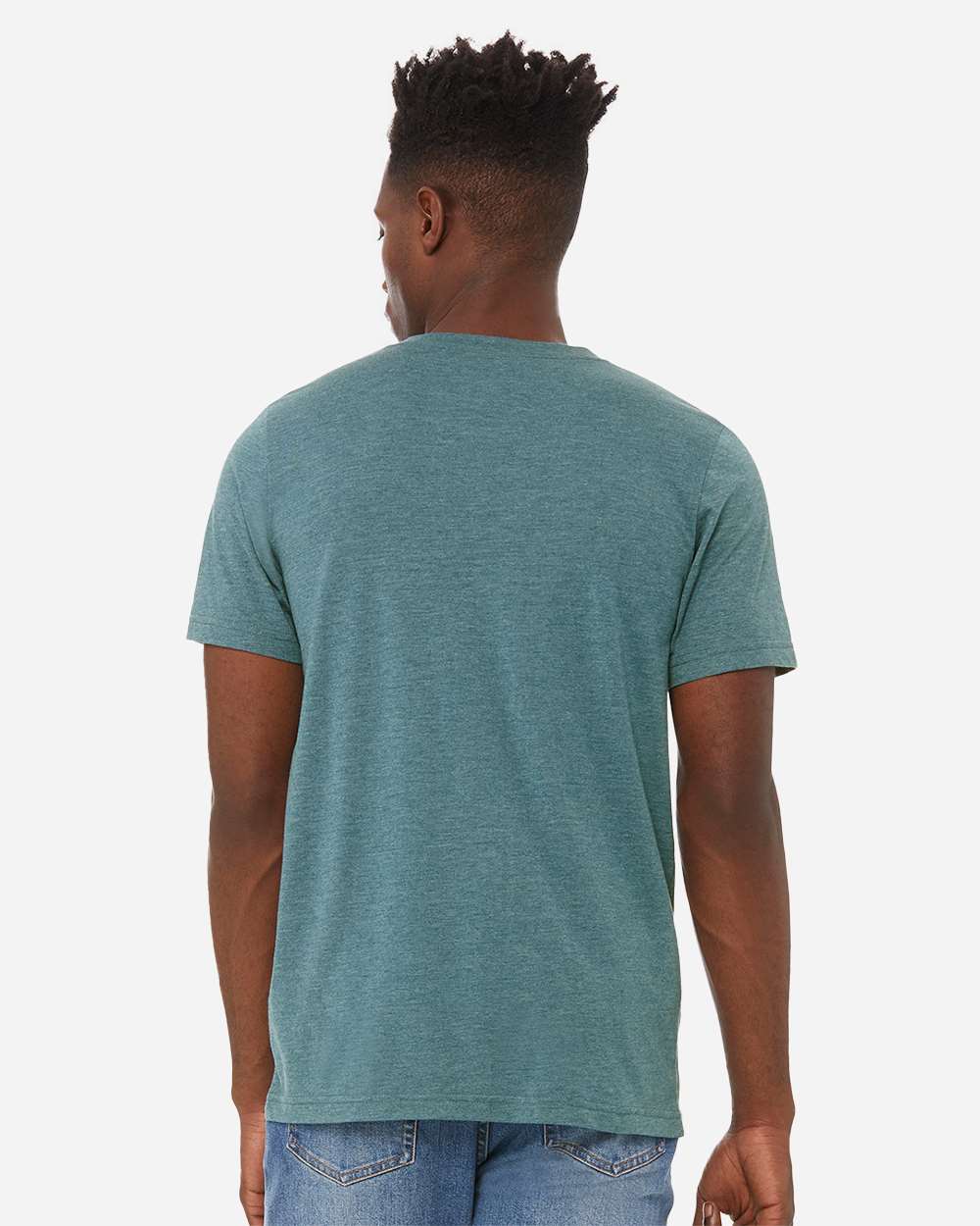 Unisex Heather CVC V-Neck Tee - OnModelBack - B03506772 - Heather Deep Teal