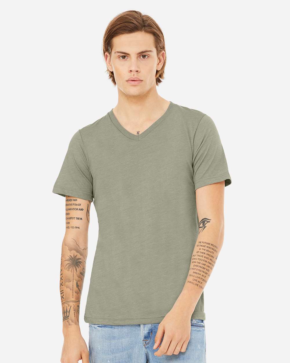 Unisex Heather CVC V-Neck Tee - OnModelFront - B03506132 - Heather Stone