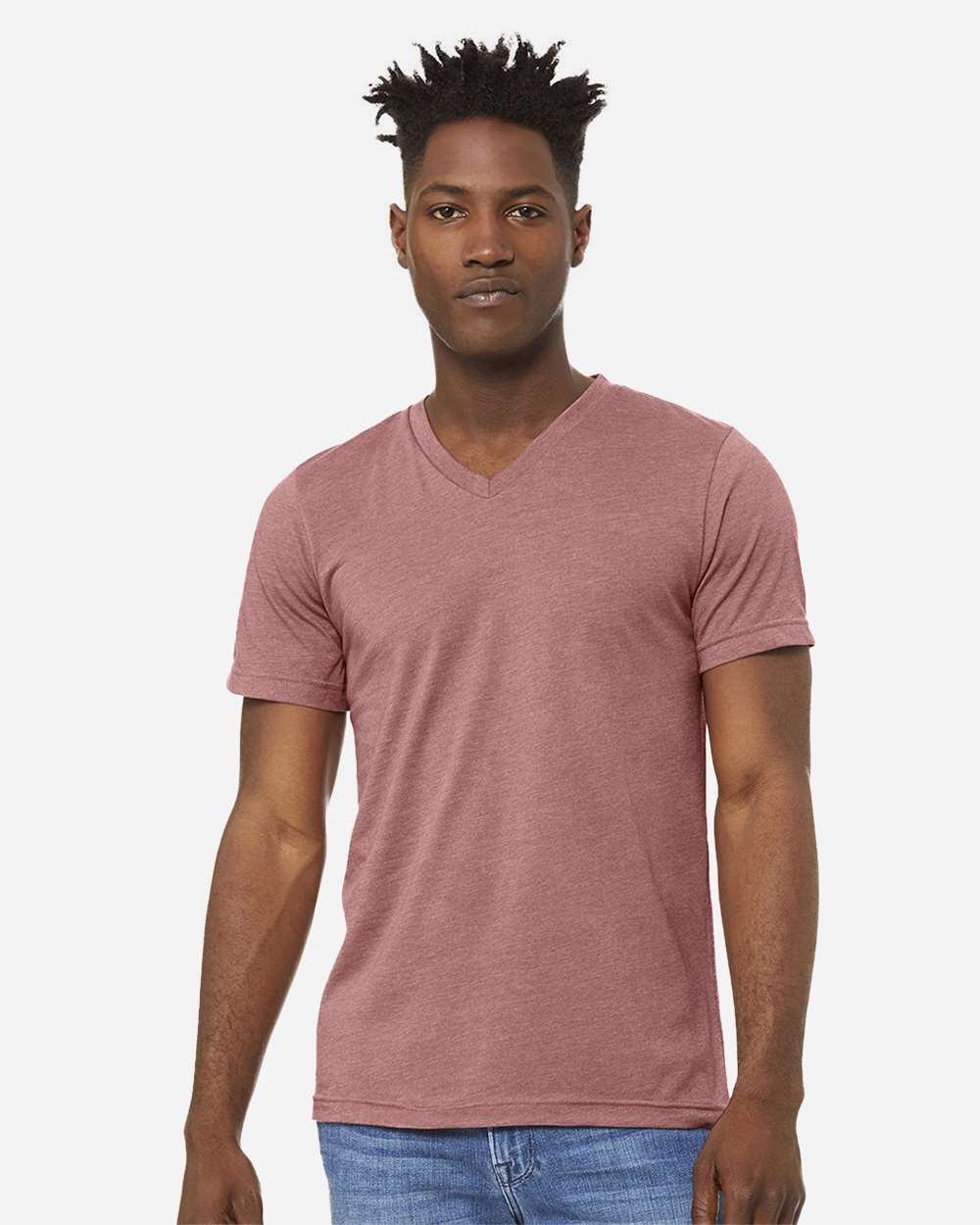 Unisex Heather CVC V-Neck Tee - OnModelFront - B03506272 - Heather Mauve