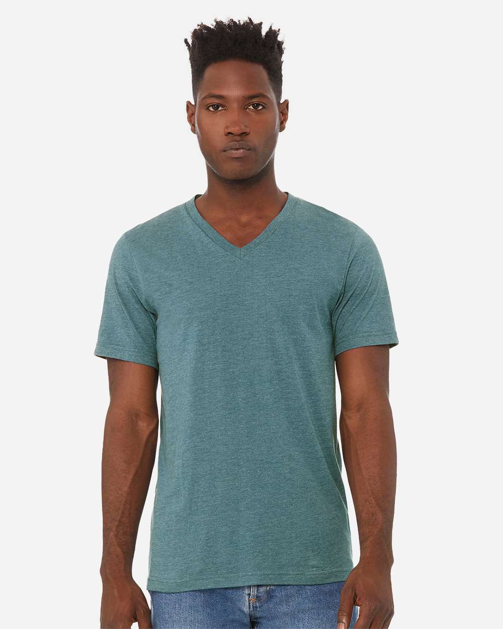 Unisex Heather CVC V-Neck Tee - OnModelFront - B03506772 - Heather Deep Teal
