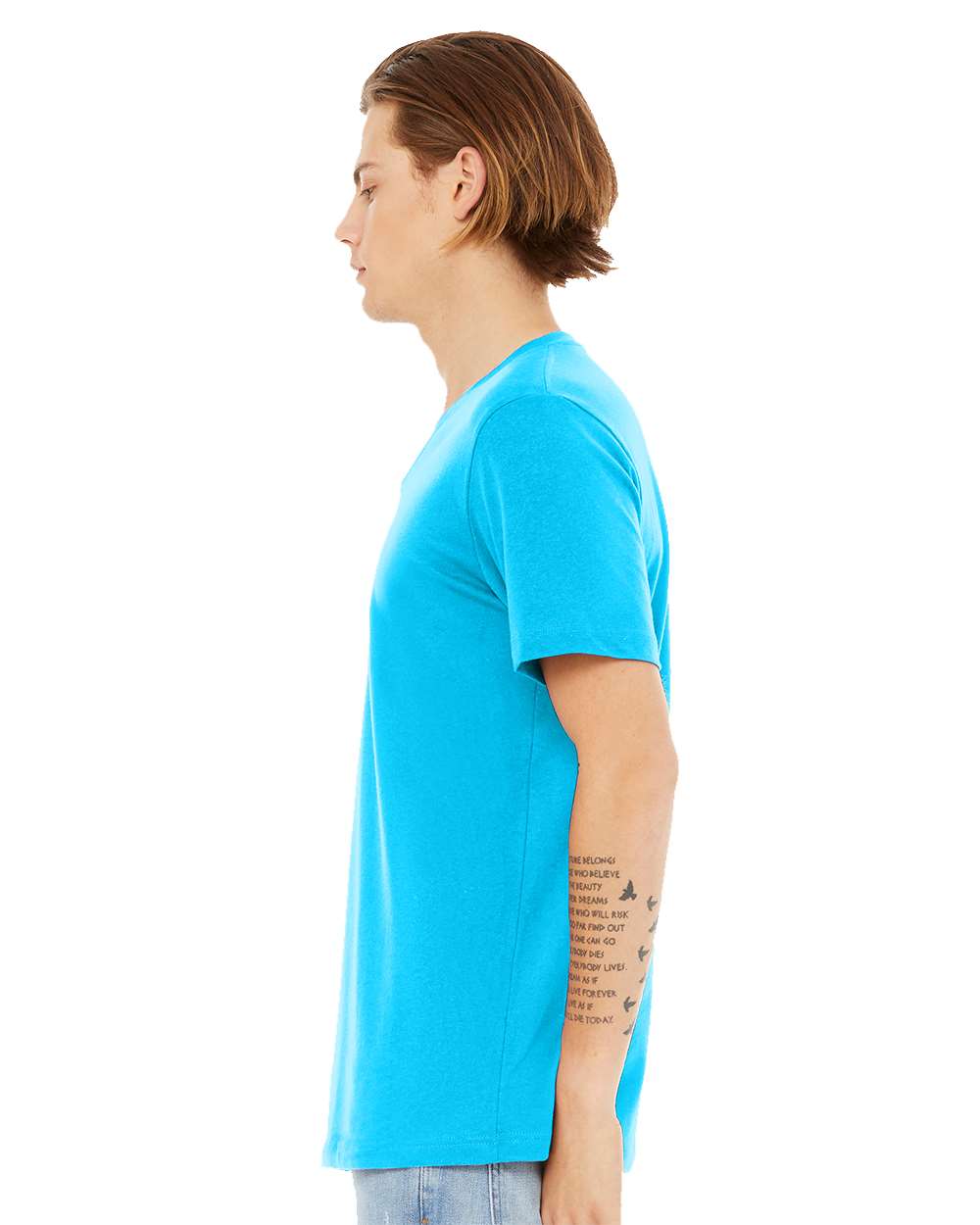 Unisex Heather CVC V-Neck Tee - OnModelSide - B03506062 - Neon Blue