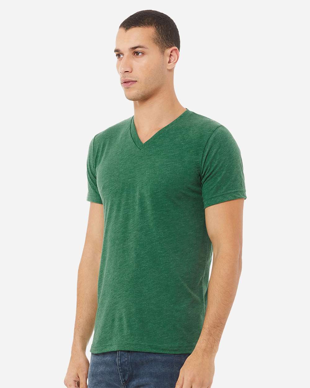 Unisex Heather CVC V-Neck Tee - OnModelSide - B03506192 - Heather Grass Green