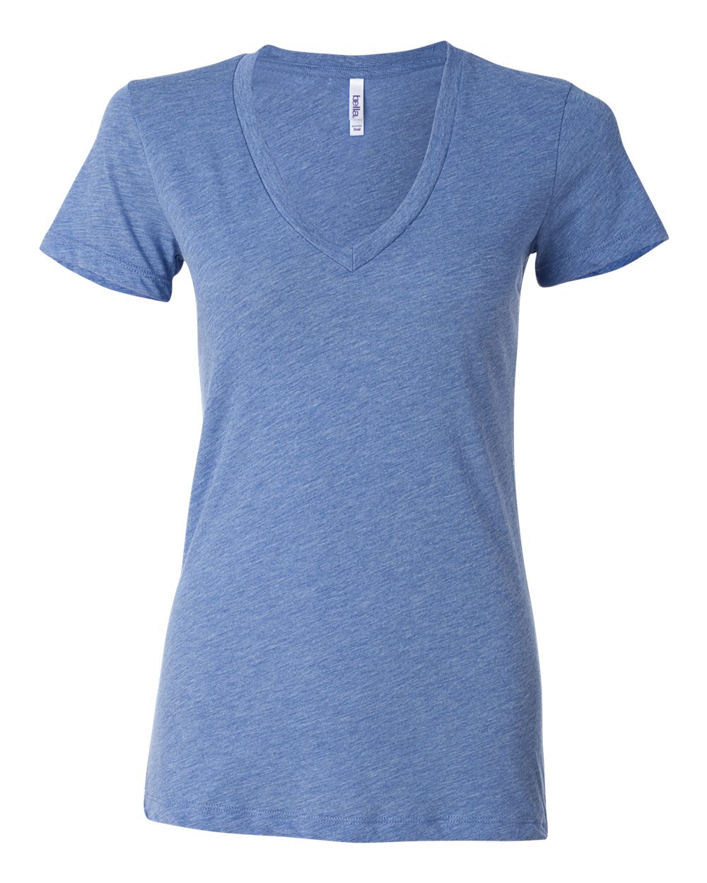 Women’s Triblend Deep V-Neck Tee - Front - B87806253 - Blue Triblend