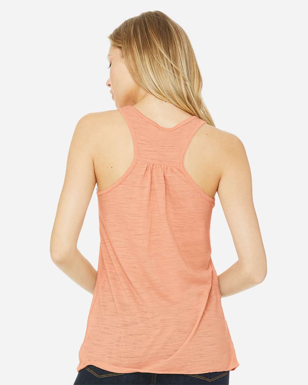 Women's Flowy Racerback Tank - OnModelBack - B87406342 - Peach Slub