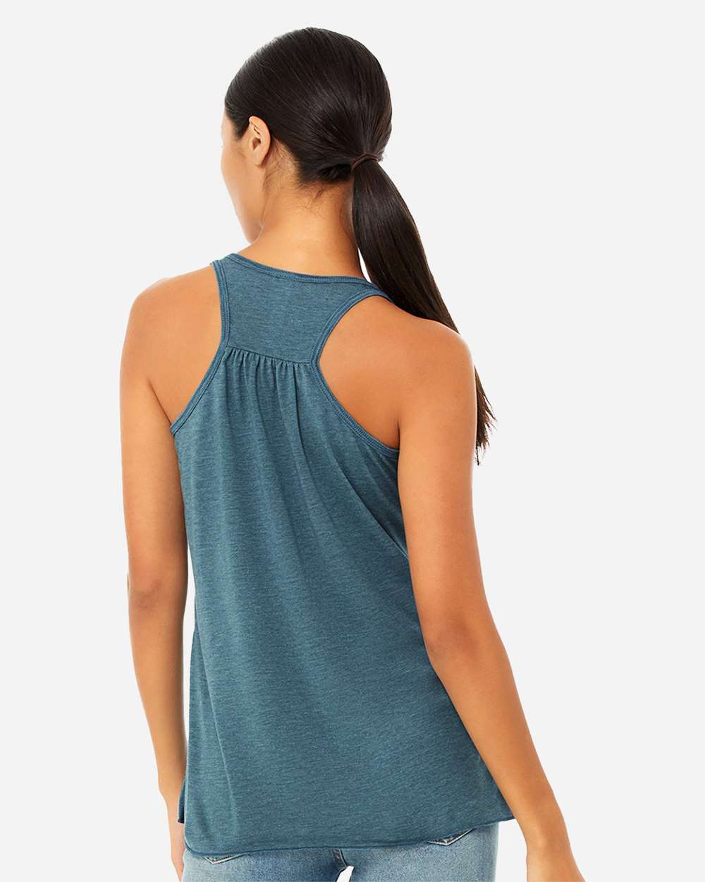 Women's Flowy Racerback Tank - OnModelBack - B87406782 - Heather Deep Teal