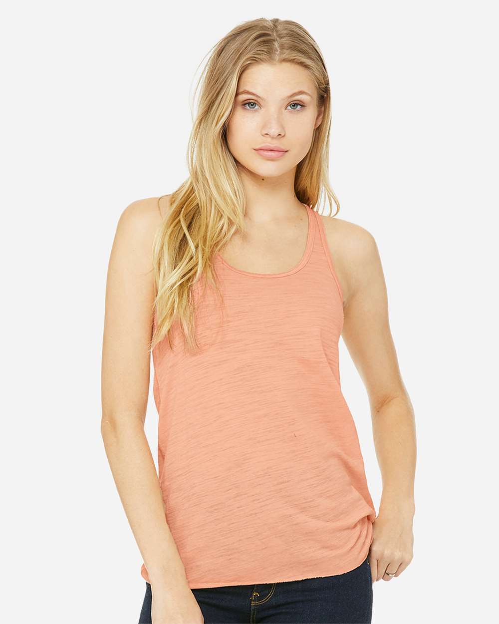 Women's Flowy Racerback Tank - OnModelFront - B87406342 - Peach Slub