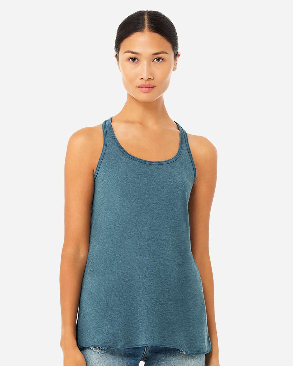 Women's Flowy Racerback Tank - OnModelFront - B87406782 - Heather Deep Teal