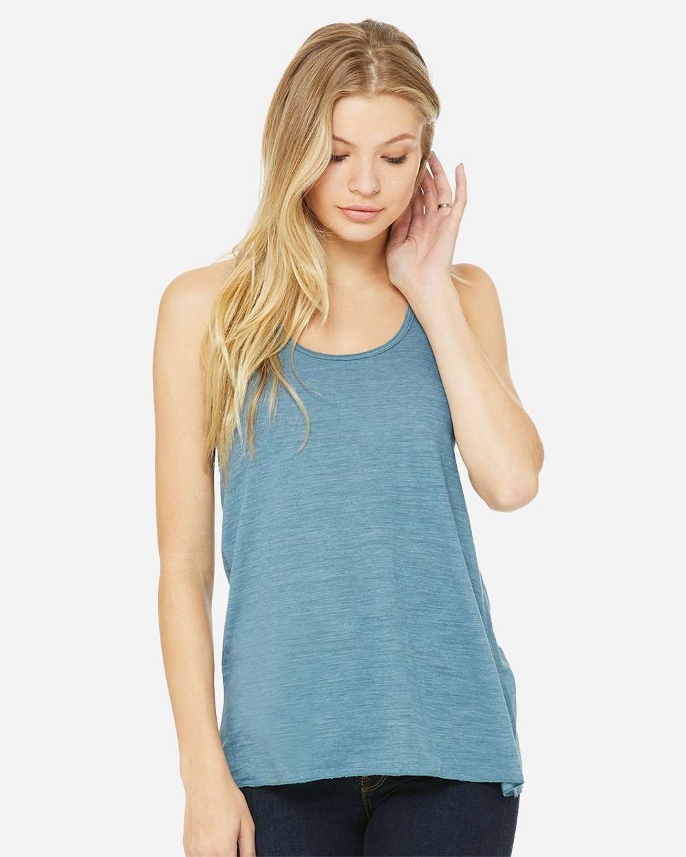Women's Flowy Racerback Tank - OnModelFront - B87406982 - Denim Slub
