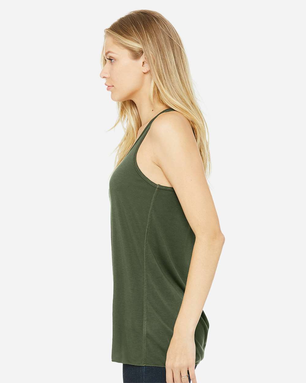 Women's Flowy Racerback Tank - OnModelSide - B87406062 - Military Green