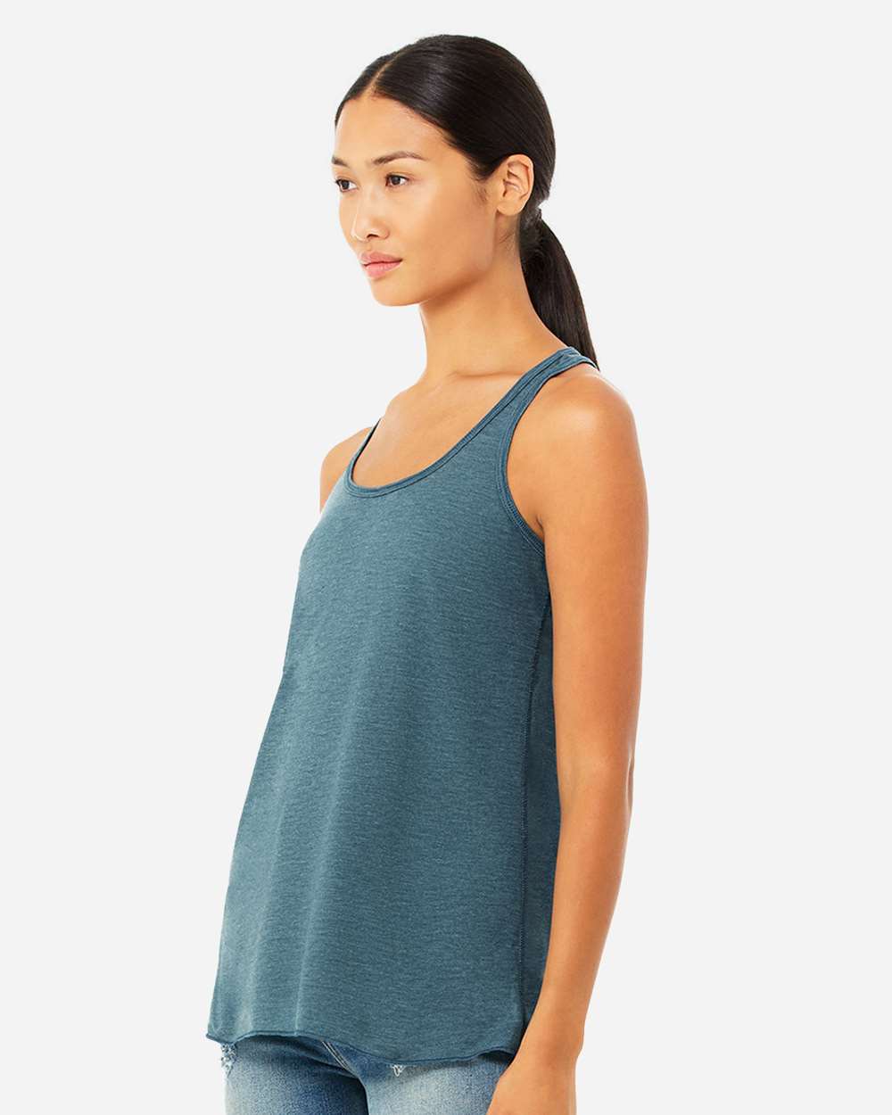 Women's Flowy Racerback Tank - OnModelSide - B87406782 - Heather Deep Teal