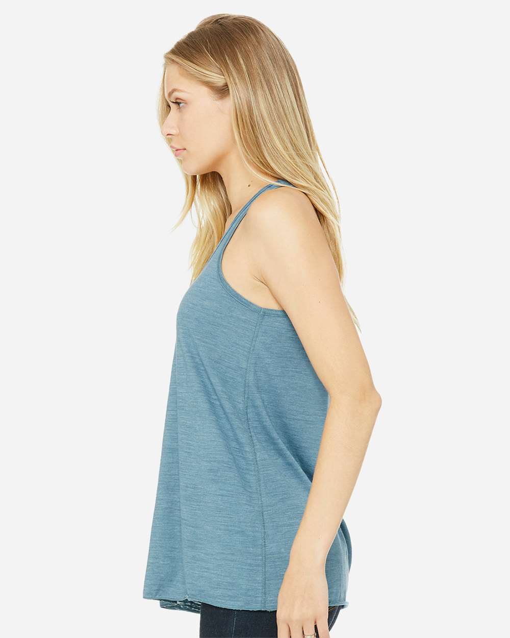 Women's Flowy Racerback Tank - OnModelSide - B87406982 - Denim Slub