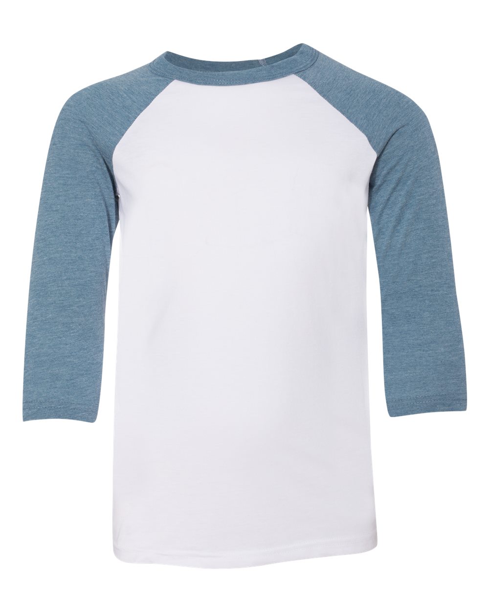 Youth Three-Quarter Sleeve Baseball Tee - Front - B36406683 - White/ Denim